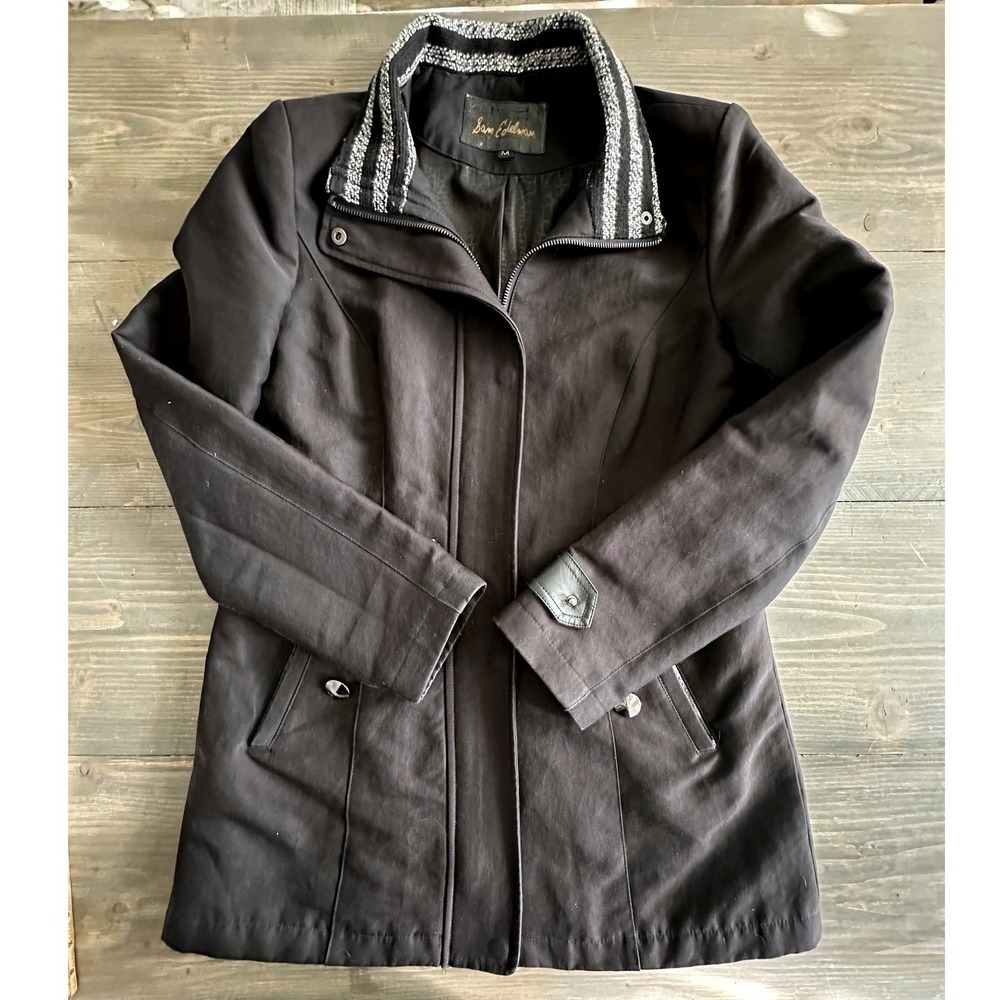 Sam Edelman Black Utillity Coat Knit Collar Zip & Button Front Women's Size M